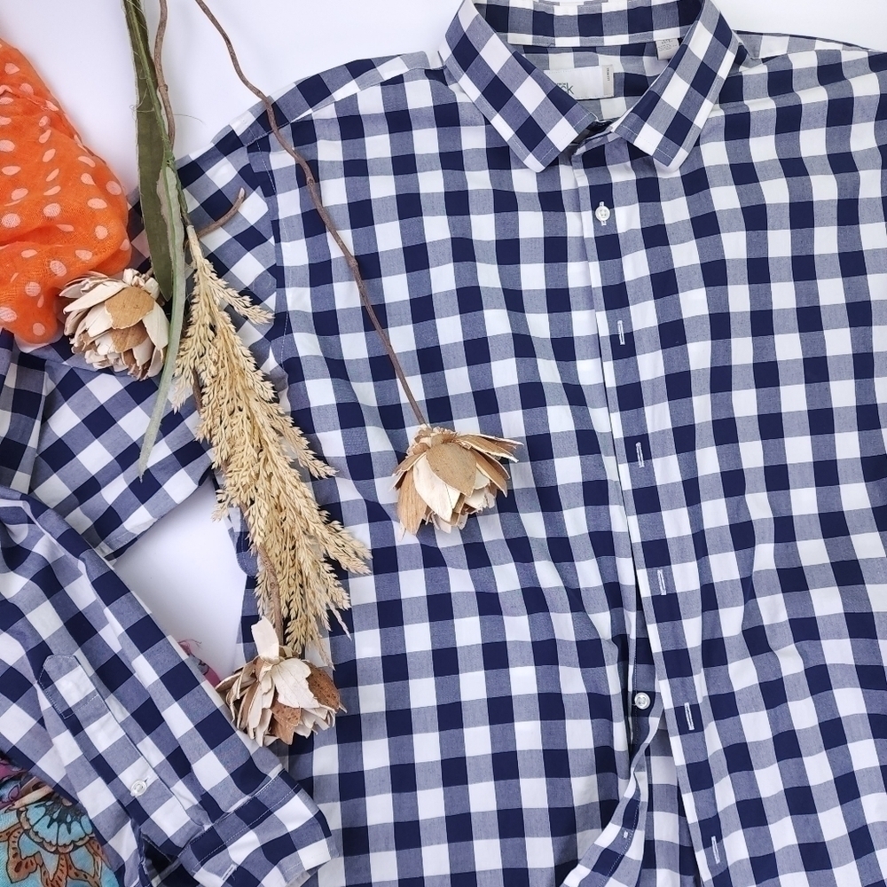 New Nordstrom Men's Trim Fit Blue White Plaid Long Sleeve Button Down 17.5 - Picture 4 of 6